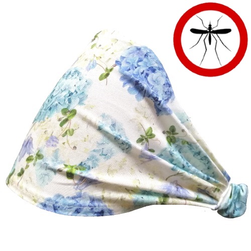 opaska z gumką na głowę, bambusowa przeciw komarom, wzór blue blossom hortensja